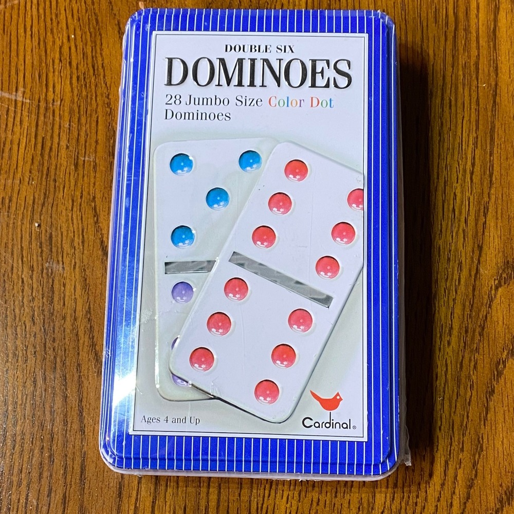 2004 Double Six Dominoes 28 Jumbo Size Color Dot Dominoes‎ Cardinal Sealed Tin